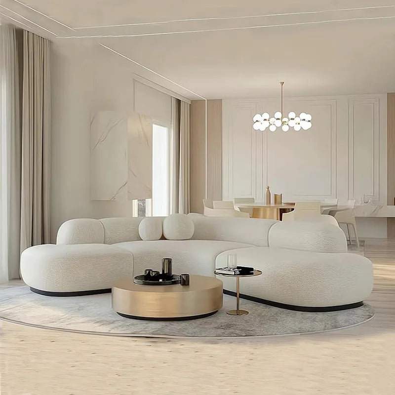 Curved White Fabric Sofa Set